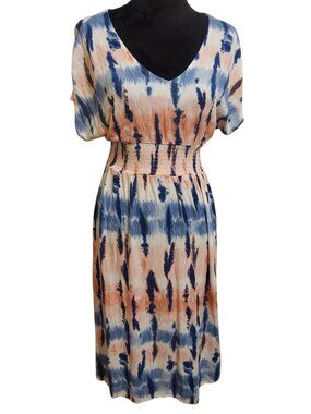 Bebop Short Sleeve Pink and Blue Tie Dye Dress Size M